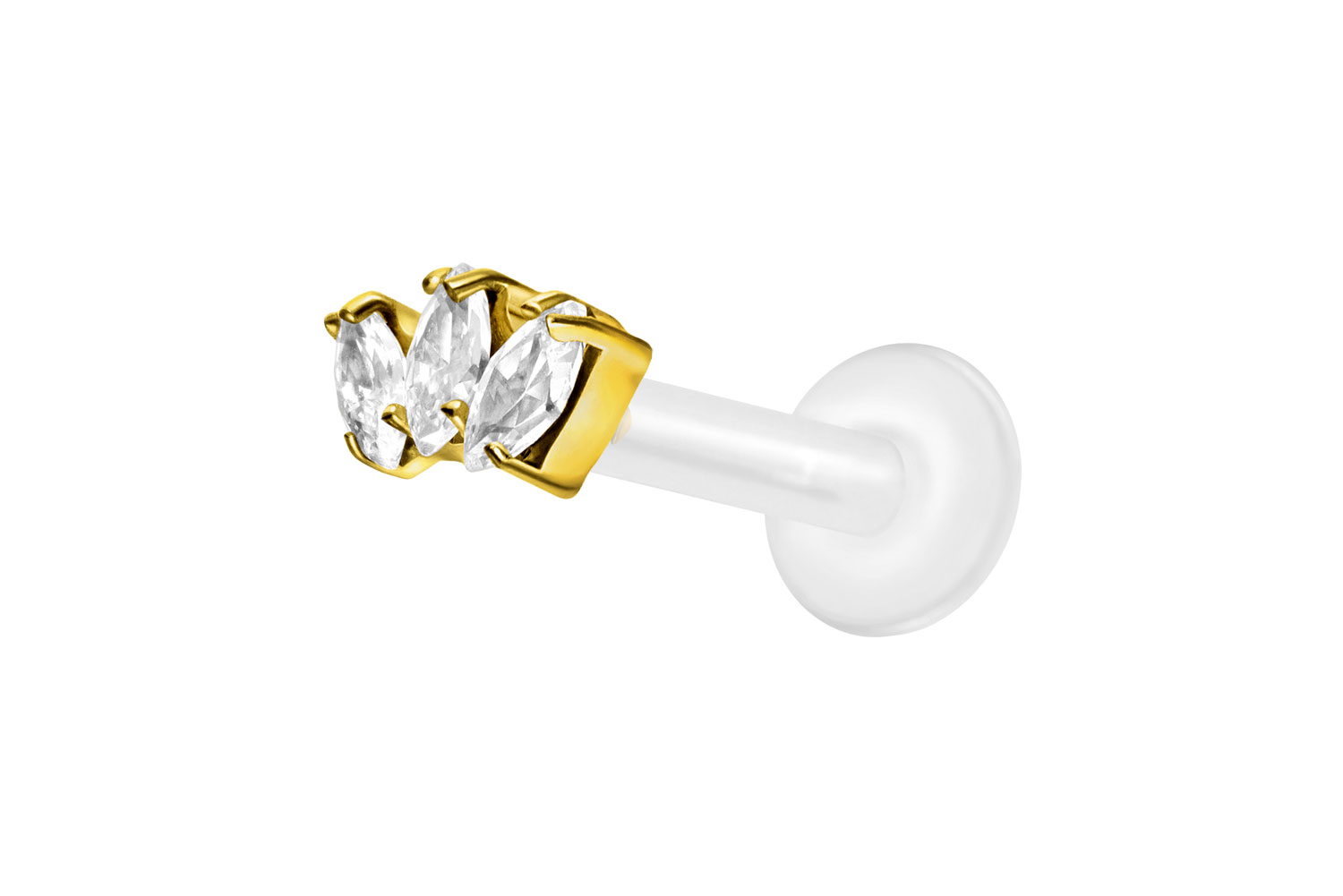 PTFE Labret mit Innengewinde + Titan-Aufsatz 3 KRISTALLTROPFEN